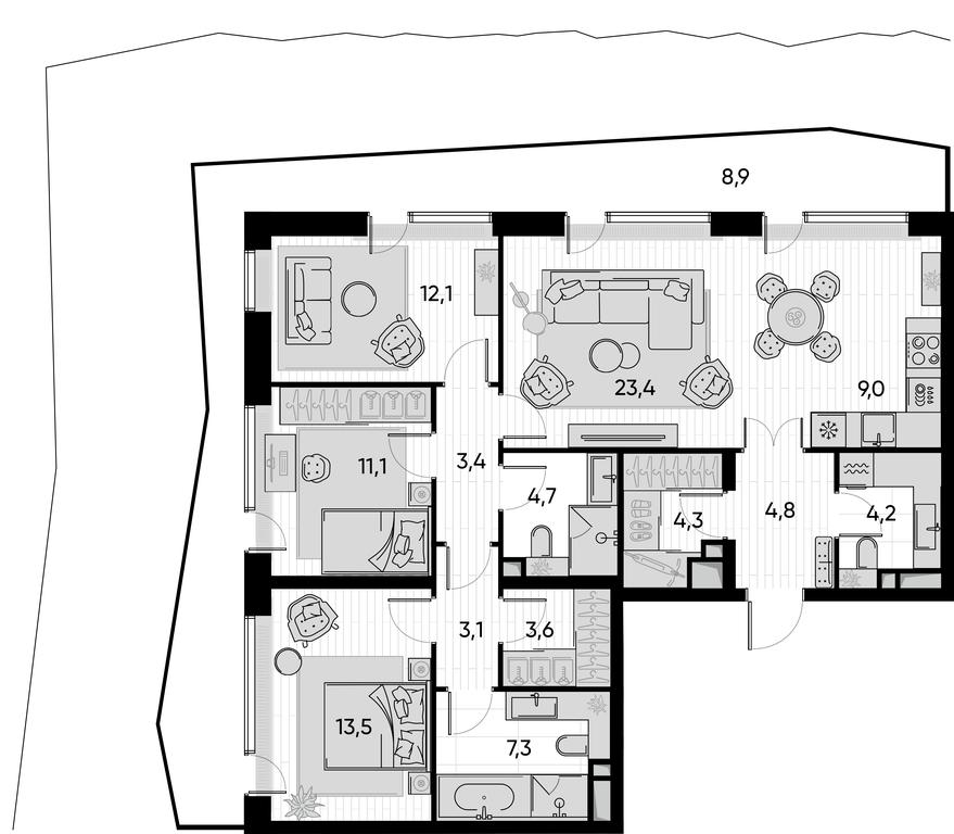 3-BD Apartment Sale, 114 sq. m. at Pride, Polkovaya Street, 1с27, Moscow, Russia #1