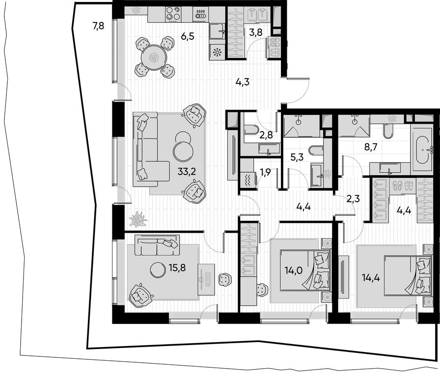 3-BD Apartment Sale, 129.9 sq. m. at Pride, Polkovaya Street, 1с27, Moscow, Russia #1