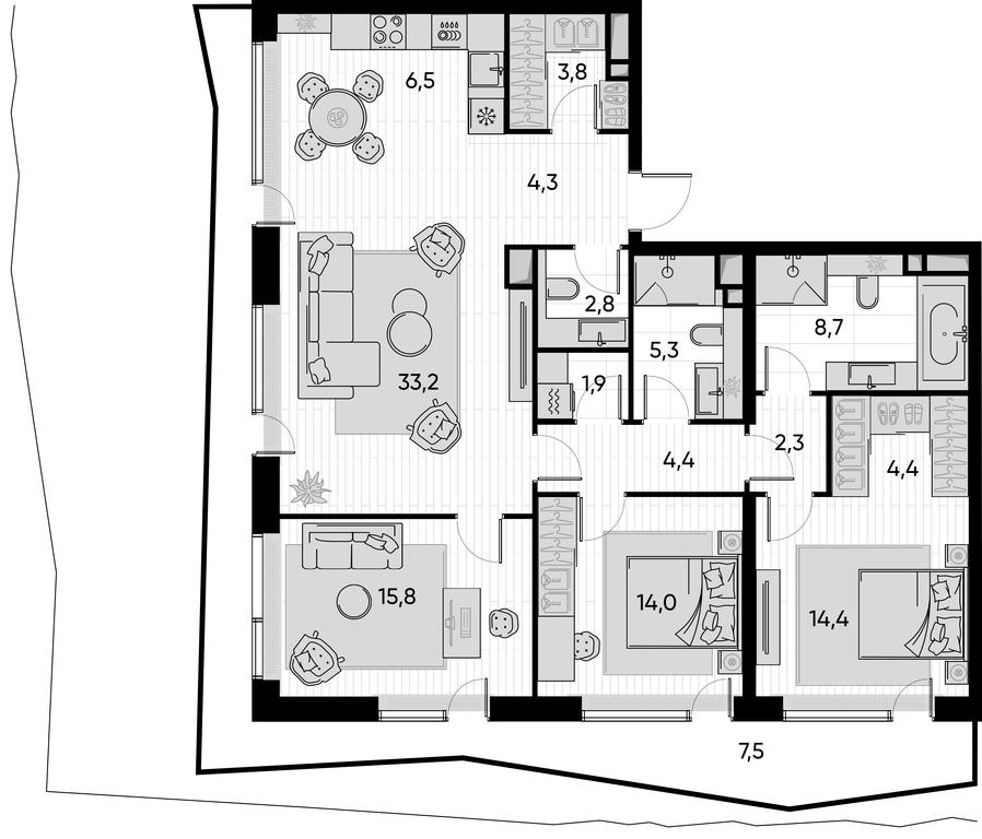 3-BD Apartment Sale, 129.4 sq. m. at Pride, Polkovaya Street, 1с27, Moscow, Russia #1