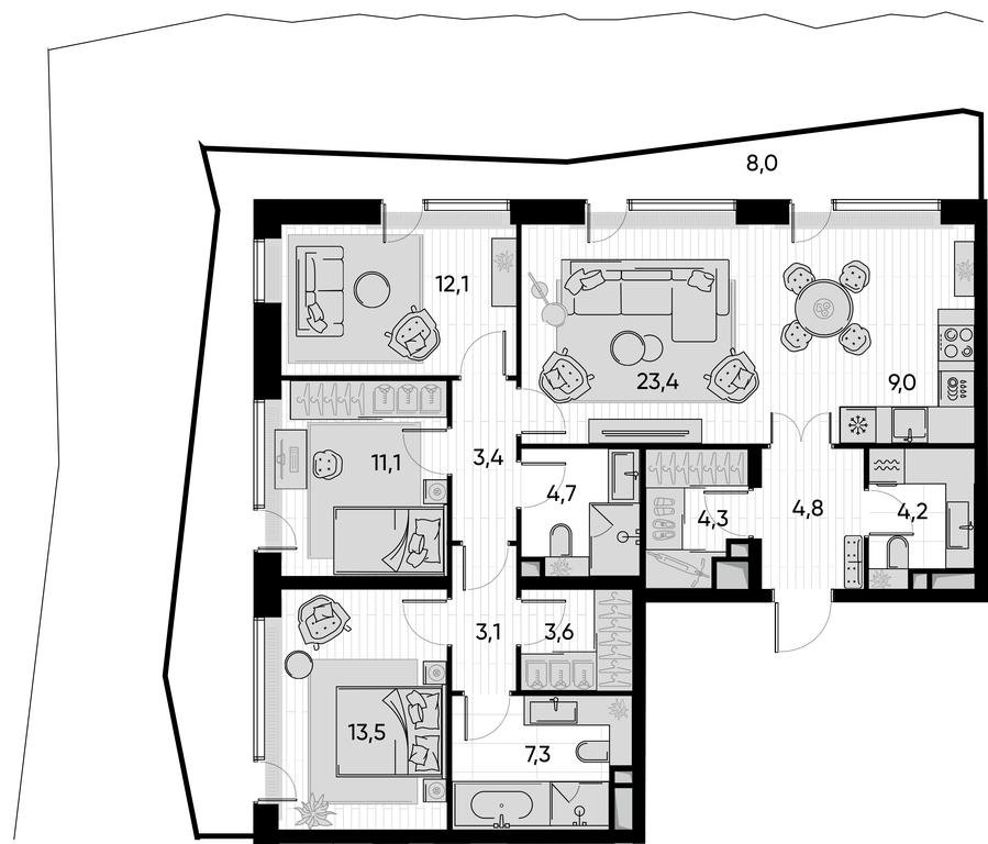 3-BD Apartment Sale, 112.6 sq. m. at Pride, Polkovaya Street, 1с27, Moscow, Russia #1 3-BD Apartment Sale, 112.6 sq. m. at Pride, Polkovaya Street, 1с27, Moscow, Russia #1