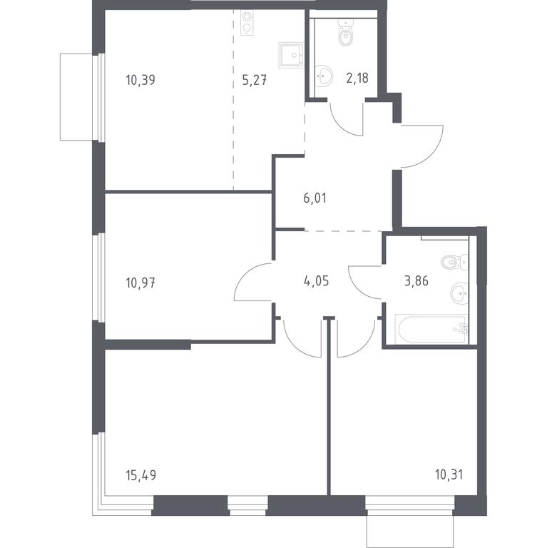 2-BD Apartment Sale, 68.53 sq. m. at Prigorod Lesnoe, Molodyozhny bulvar, 6, derevnya Misaylovo, Leninskiy City District, Moscow Region, Russia #1