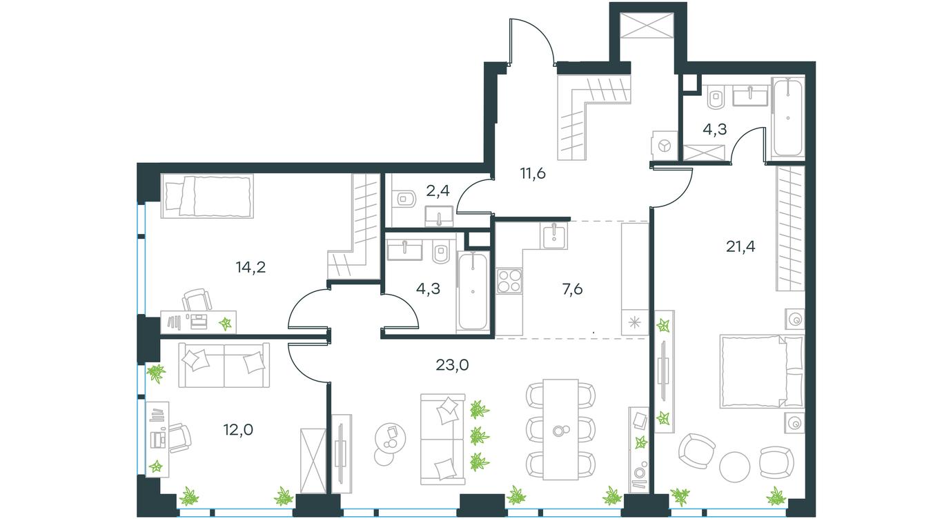 Продажа 3-комн. квартиры, 103,6 м² в ЖК «Левел Мичуринский (Level Мичуринский)», Озёрная улица, вл1, Москва, Россия #1 Продажа 3-комн. квартиры, 103,6 м² в ЖК «Левел Мичуринский (Level Мичуринский)», Озёрная улица, вл1, Москва, Россия #1