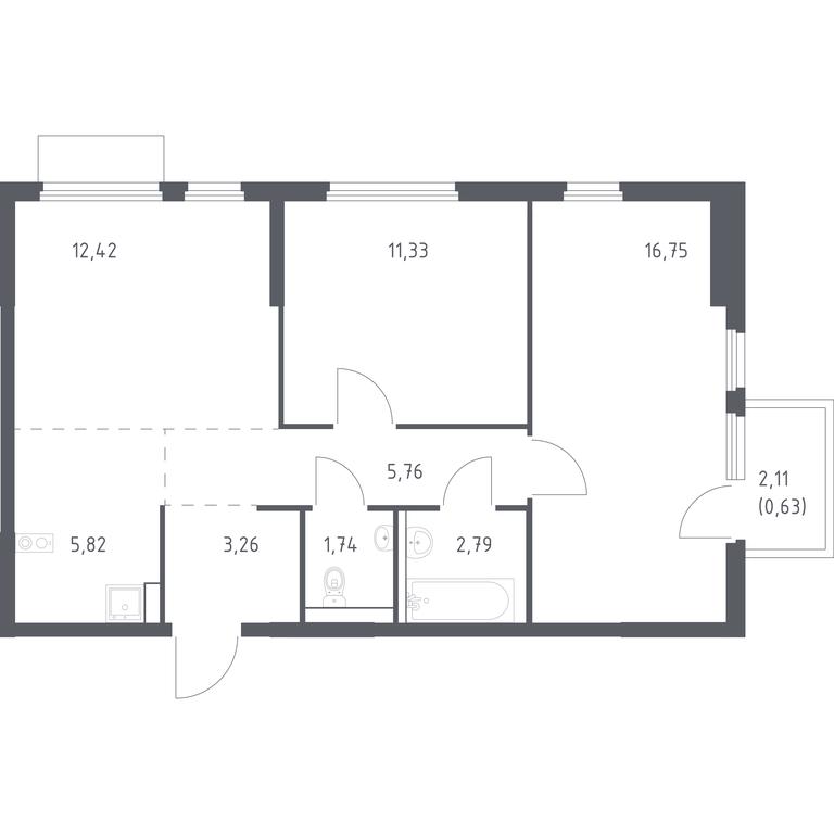 1-BD Apartment Sale, 60.5平方米 at Prigorod Lesnoe, Molodyozhny bulvar, 6, derevnya Misaylovo, Leninskiy City District, Moscow Region, Russia #1