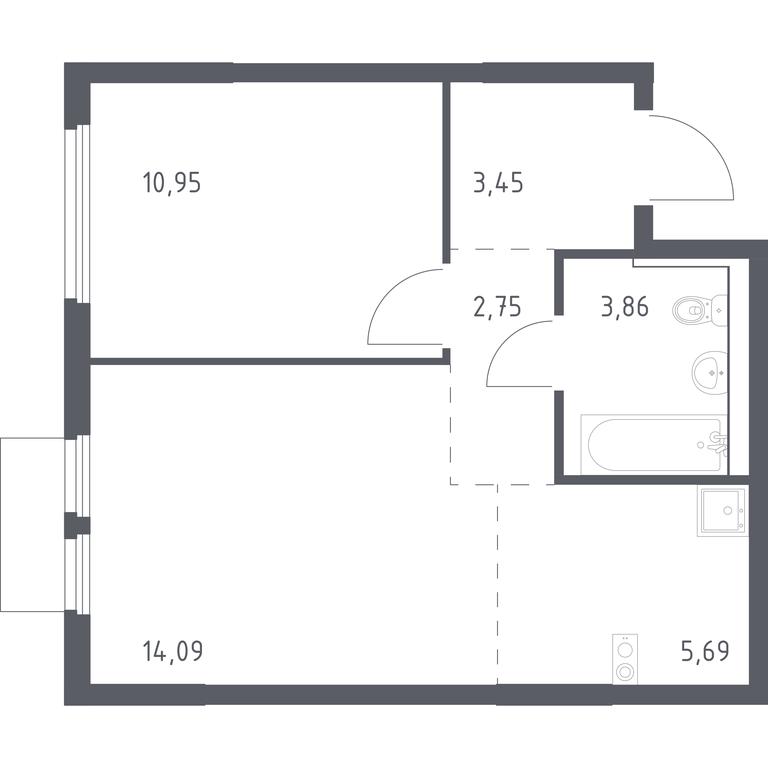 Apartment Sale, 40.79平方米 at Prigorod Lesnoe, Molodyozhny bulvar, 6, derevnya Misaylovo, Leninskiy City District, Moscow Region, Russia #1