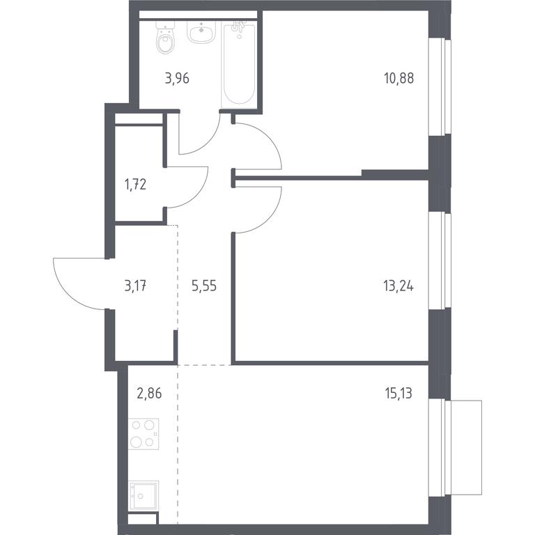 1-BD Apartment Sale, 56.51平方米 at Molzhaninovo, Leningradskoye Highway, 229, Moscow, Russia #1