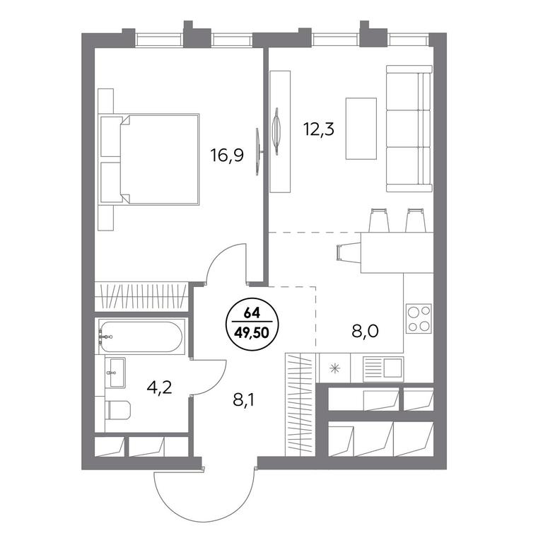 2-BD Apartment Sale, 49.5平方米 at Dom56, Fridrikha Engelsa Street, 56с1, Moscow, Russia #1