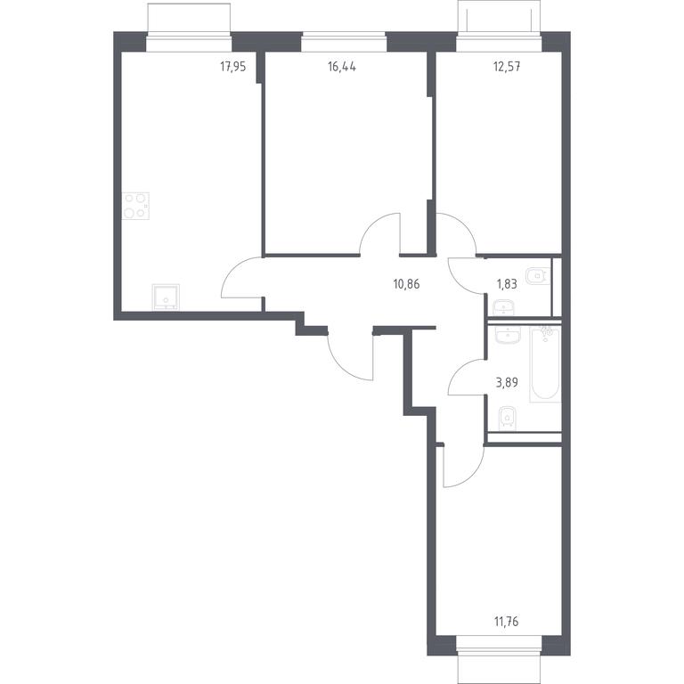 2-BD Apartment Sale, 75.3平方米 at Kvartal Domashnij, Donetskaya Street, 30с11, Moscow, Russia #1