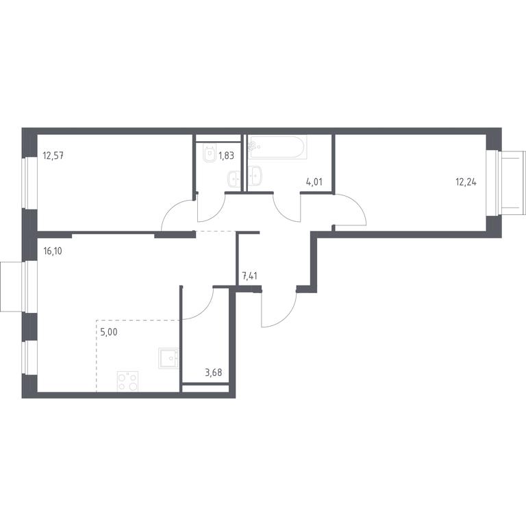 1-BD Apartment Sale, 62.84 sq. m. at Kvartal Domashnij, Donetskaya Street, 30с11, Moscow, Russia #1