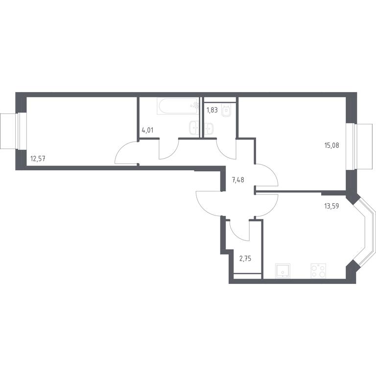 1-BD Apartment Sale, 57.31 sq. m. at Kvartal Domashnij, Donetskaya Street, 30с11, Moscow, Russia #1