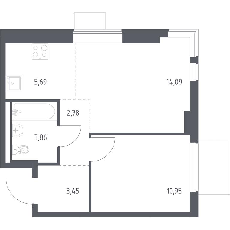 Apartment Sale, 40.82平方米 at Gorki Park, Shkolnaya ulitsa, 2, derevnya Korobovo, Leninskiy City District, Moscow Region, Russia #1