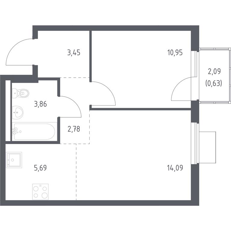 Apartment Sale, 41.45平方米 at Gorki Park, Shkolnaya ulitsa, 2, derevnya Korobovo, Leninskiy City District, Moscow Region, Russia #1