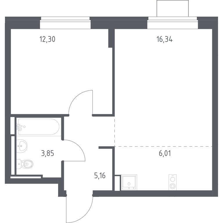 Apartment Sale, 43.66平方米 at Bogdanovskiy Les, derevnya Bogdanikha, Leninskiy City District, Moscow Region, Russia #1