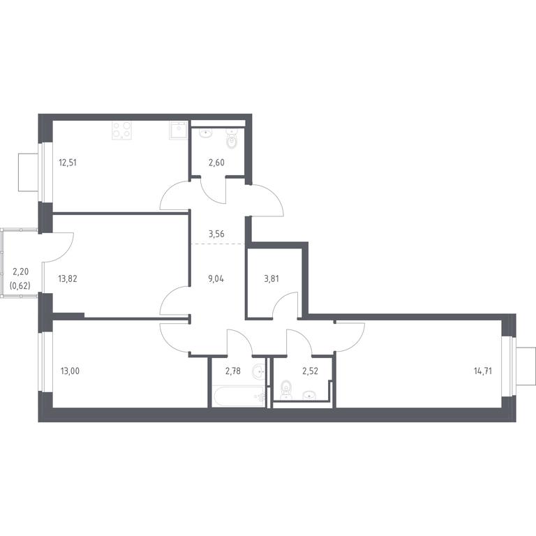 2-BD Apartment Sale, 78.97 sq. m. at Bogdanovskiy Les, derevnya Bogdanikha, Leninskiy City District, Moscow Region, Russia #1