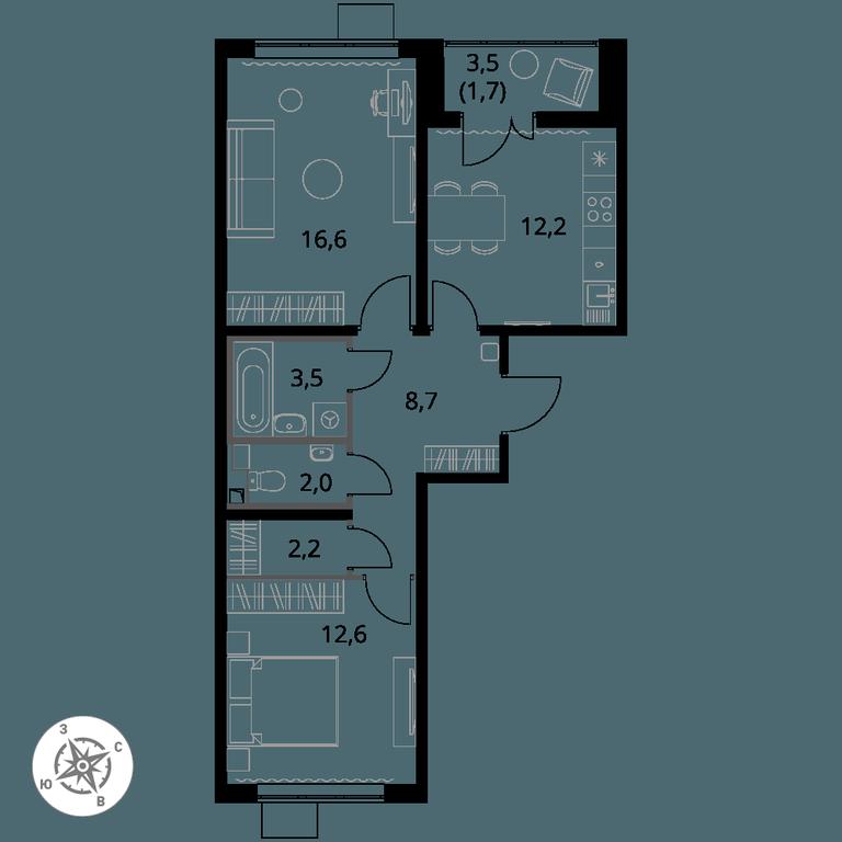 2-BD Apartment Sale, 59.5 sq. m. at Pervy Yuzhny, zhiloy kompleks Pervy Yuzhny, Leninskiy City District, Moscow Region, Russia #1 2-BD Apartment Sale, 59.5 sq. m. at Pervy Yuzhny, zhiloy kompleks Pervy Yuzhny, Leninskiy City District, Moscow Region, Russia #1