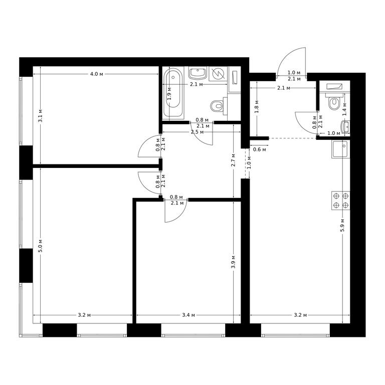 3-BD Apartment Sale, 76.4 sq. m. at Polar, Polyarnaya Street, 39Б, Moscow, Russia #1