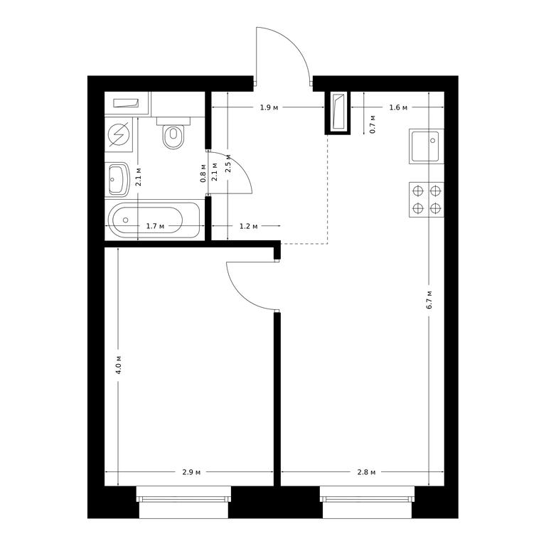 1-BD Apartment Sale, 35.9平方米 at Polar, Polyarnaya Street, 39Б, Moscow, Russia #1