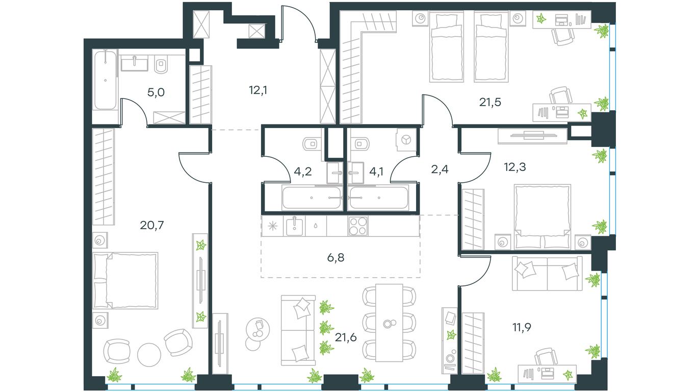 4-BD Apartment Sale, 124.8平方米 at Level Michurinskiy, Озёрная улица, вл1, Москва, Россия #1 4-BD Apartment Sale, 124.8平方米 at Level Michurinskiy, Озёрная улица, вл1, Москва, Россия #1