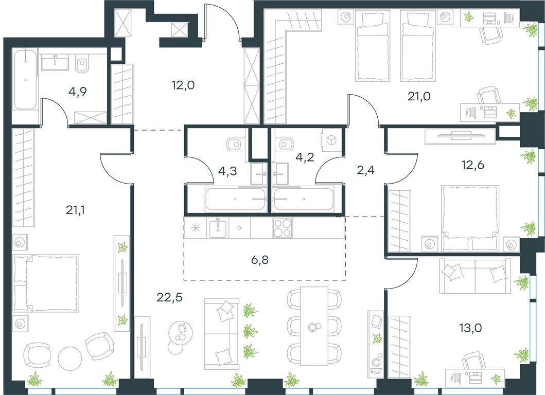 4-BD Apartment Sale, 124.8平方米 at Level Michurinskiy, Озёрная улица, вл1, Москва, Россия #2 4-BD Apartment Sale, 124.8平方米 at Level Michurinskiy, Озёрная улица, вл1, Москва, Россия #2