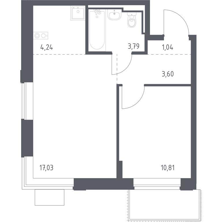 Apartment Sale, 40.51平方米 at Pribrezhnyi Park, Pribrezhniy Park Residential Complex, Village of Yam, Domodedovo City District, Moscow Region, Russia #1