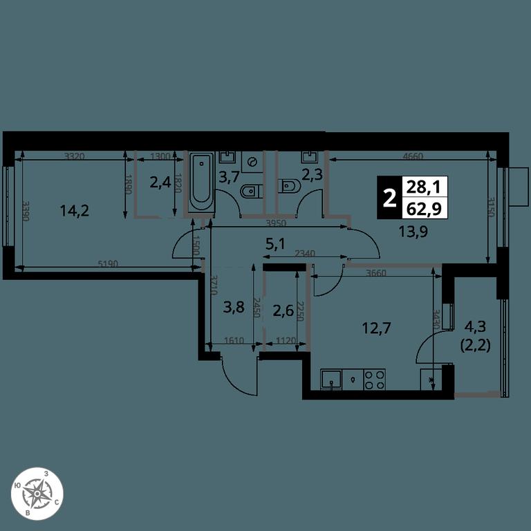 2-BD Apartment Sale, 62.9 sq. m. at 1 Yasenevskij, Kvartal № 24, Mosrentgen Settlement, Moscow, Russia #1