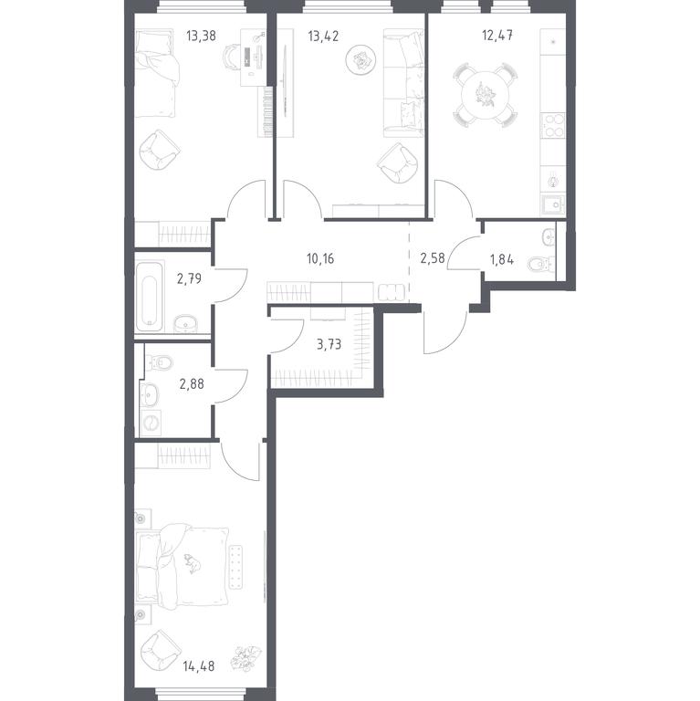 2-BD Apartment Sale, 77.73 sq. m. at Prigorod Lesnoe, Molodyozhny bulvar, 6, derevnya Misaylovo, Leninskiy City District, Moscow Region, Russia #2 2-BD Apartment Sale, 77.73 sq. m. at Prigorod Lesnoe, Molodyozhny bulvar, 6, derevnya Misaylovo, Leninskiy City District, Moscow Region, Russia #2