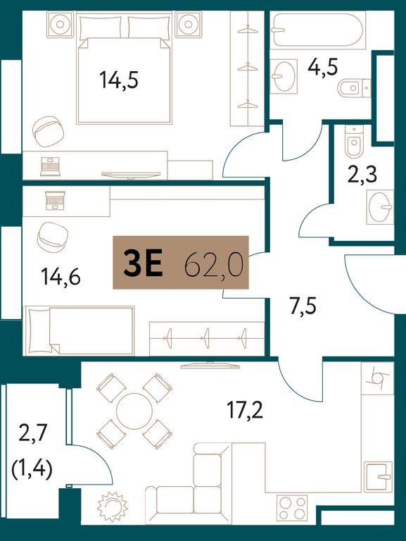 2-BD Apartment Sale, 62 sq. m. at Nastoiashchee, Vinnitskaya Street, 8к1, Moscow, Russia #2 2-BD Apartment Sale, 62 sq. m. at Nastoiashchee, Vinnitskaya Street, 8к1, Moscow, Russia #2