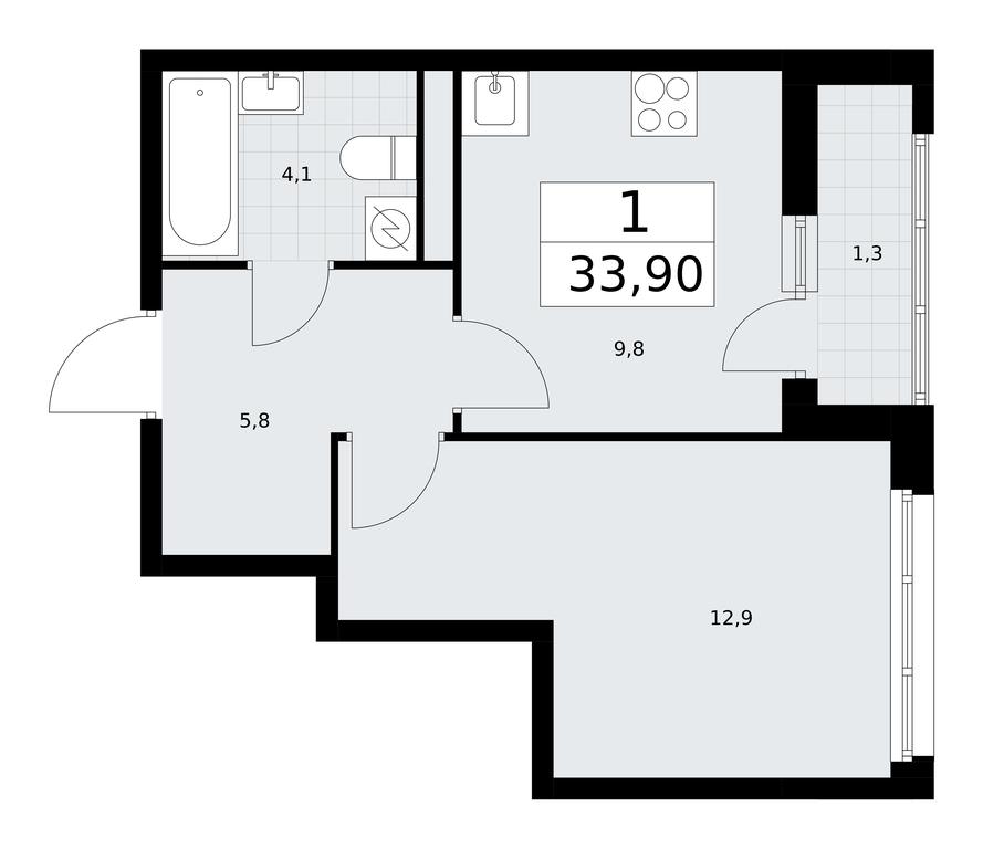 Apartment Sale, 33.9平方米 at Rodniye Kvartaly, Kvartal № 33, Marushkinskoye Settlement, Moscow, Russia #1