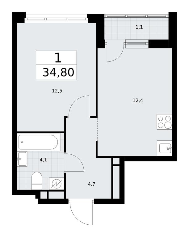 Apartment Sale, 34.8 sq. m. at Rodniye Kvartaly, Kvartal № 33, Marushkinskoye Settlement, Moscow, Russia #1