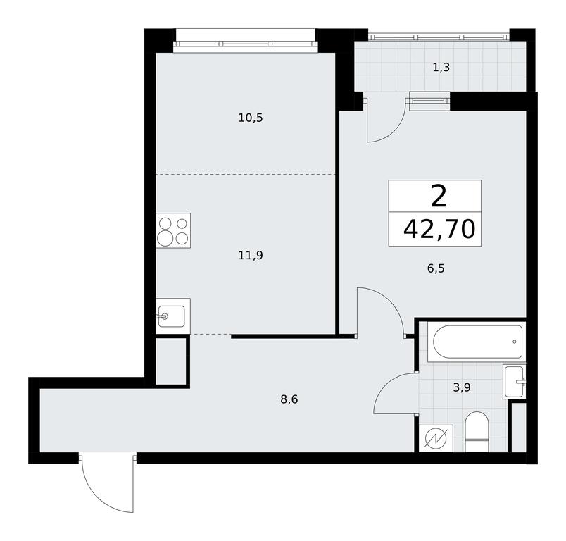1-BD Apartment Sale, 42.7平方米 at Rodniye Kvartaly, Kvartal № 33, Marushkinskoye Settlement, Moscow, Russia #1