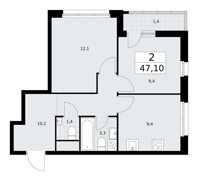 1-BD Apartment Sale, 47.1 sq. m. at Rodniye Kvartaly, Kvartal № 33, Marushkinskoye Settlement, Moscow, Russia #1 1-BD Apartment Sale, 47.1 sq. m. at Rodniye Kvartaly, Kvartal № 33, Marushkinskoye Settlement, Moscow, Russia #1