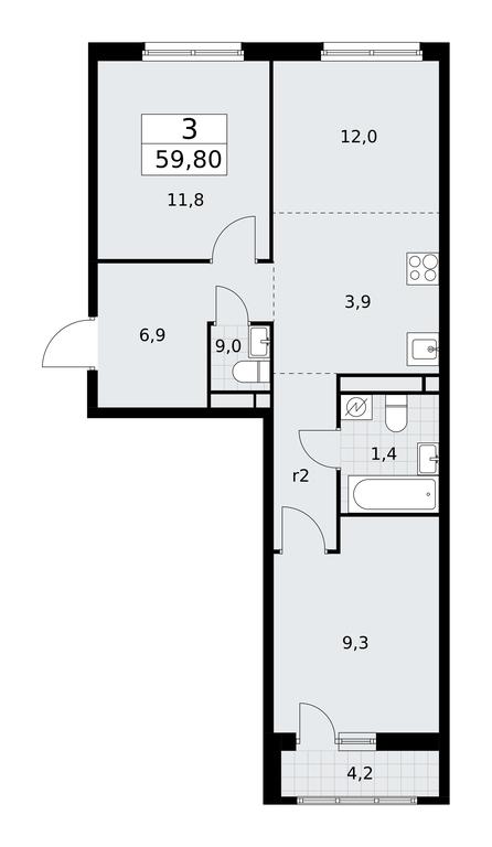 2-BD Apartment Sale, 59.8 sq. m. at Rodniye Kvartaly, Kvartal № 33, Marushkinskoye Settlement, Moscow, Russia #1