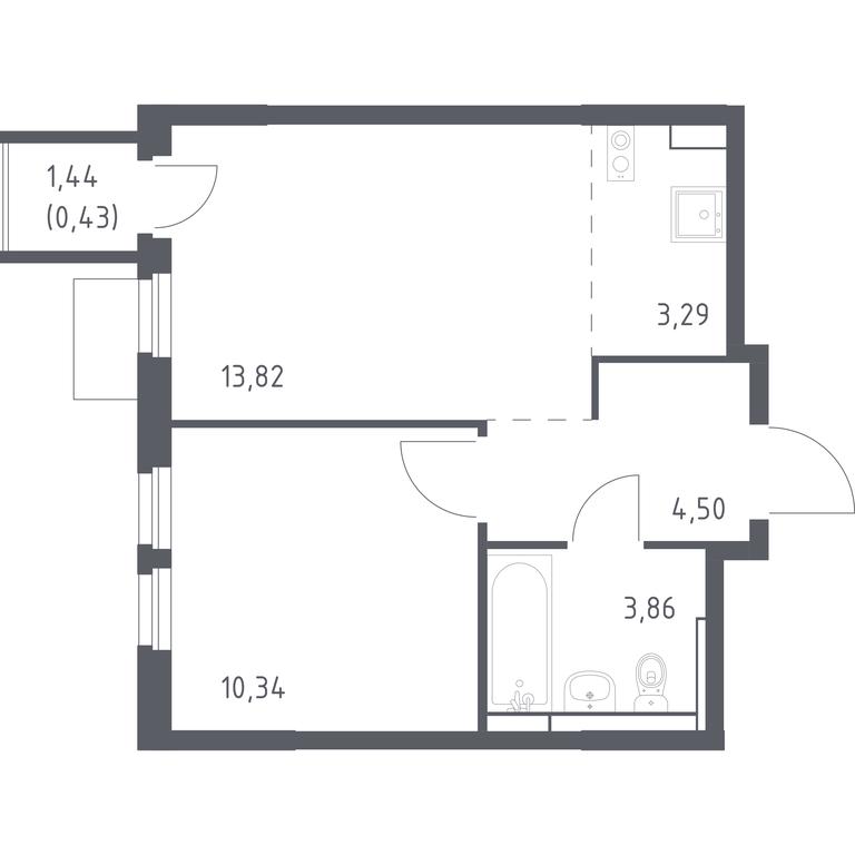 Apartment Sale, 36.24平方米 at Mytishchi Park, Silikatnaya ulitsa, 41к3, Mytischi, Moscow Region, Russia #1