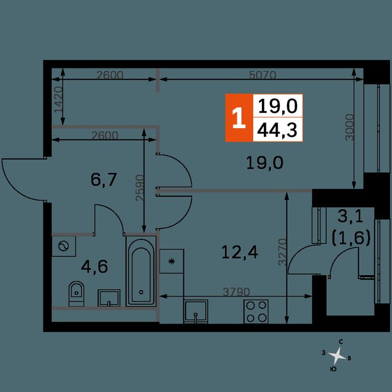 1-BD Apartment Sale, 44.2 sq. m. at Sky Garden, Stroitelny Drive, 9с6, Moscow, Russia #1