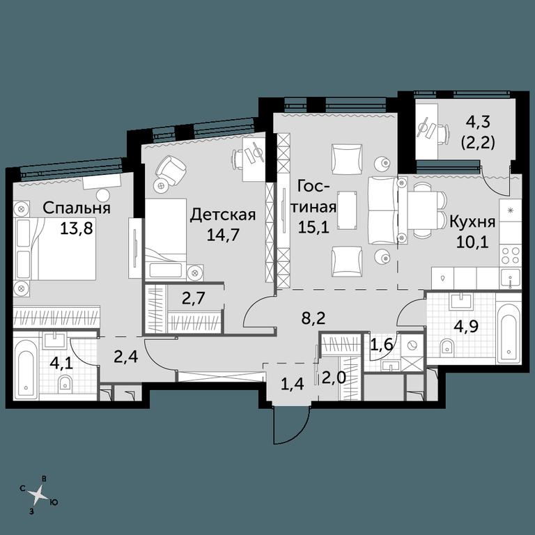 3-BD Apartment Sale, 83.2 sq. m. at Rotterdam, Varshavskoye Highway, 37Ак1с2, Moscow, Russia #1