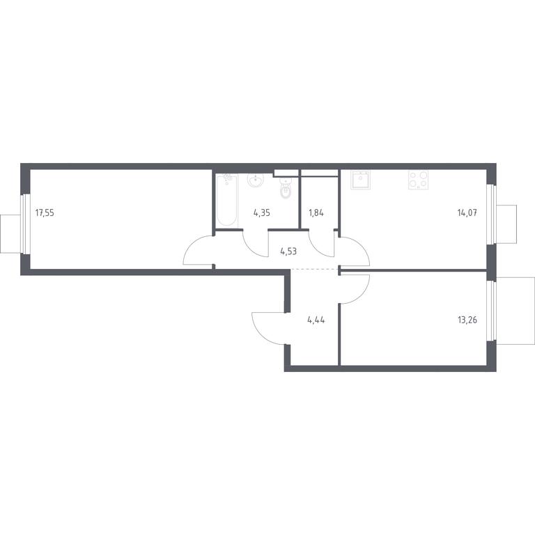1-BD Apartment Sale, 60.04平方米 at Gorki Park, Shkolnaya ulitsa, 2, derevnya Korobovo, Leninskiy City District, Moscow Region, Russia #1