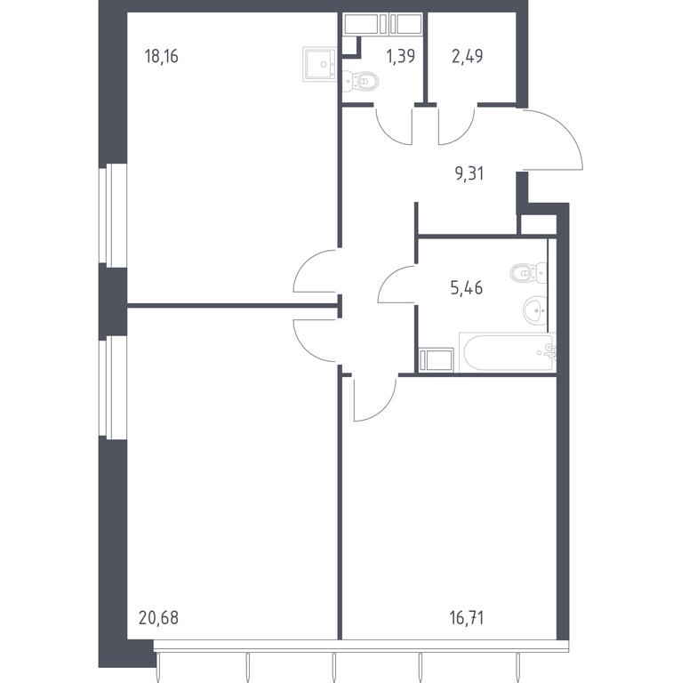 1-BD Apartment Sale, 74.2 sq. m. at MirrorZdanie, Oktyabrskaya Street, 98, Moscow, Russia #1