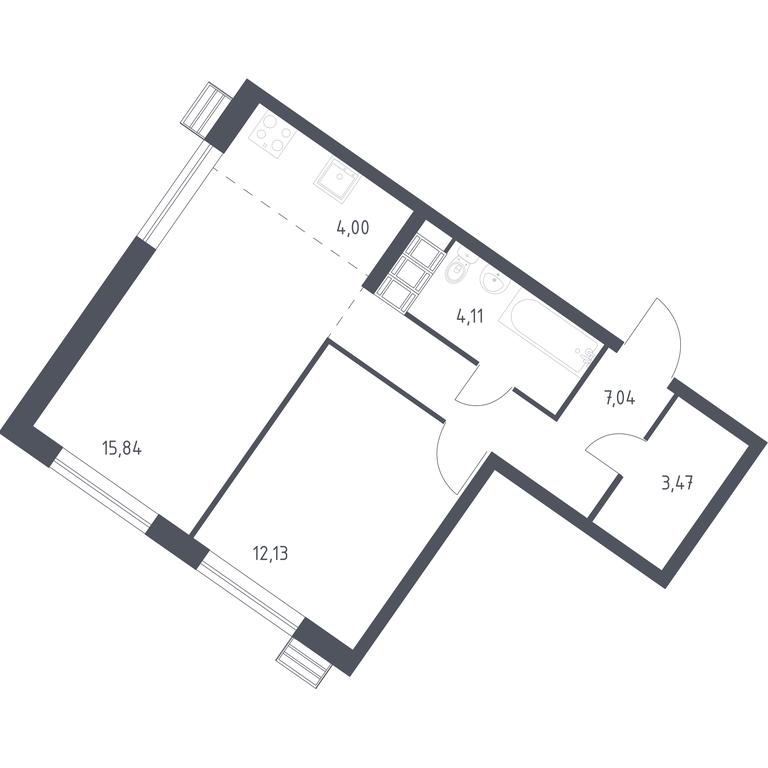 Apartment Sale, 46.59 sq. m. at Kvartal Rumyantsevo, ulitsa Admirala Kornilova, с1, Mosrentgen Settlement, Moscow, Russia #1