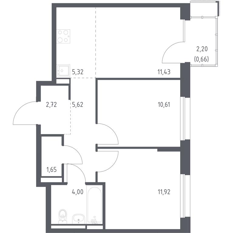 1-BD Apartment Sale, 53.93 sq. m. at Pribrezhnyi Park, Pribrezhniy Park Residential Complex, Village of Yam, Domodedovo City District, Moscow Region, Russia #1