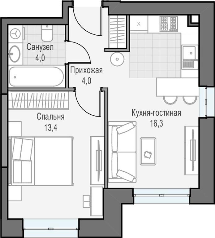 1-BD Apartment Sale, 37.8 sq. m. at Dostizhenie, Akademika Korolyova Street, 21, Moscow, Russia #1