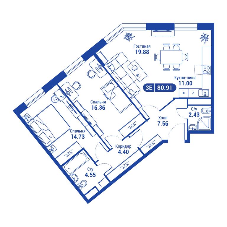 2-BD Apartment Sale, 81平方米 at iLove, улица Бочкова, 11А, Москва, Россия #2 2-BD Apartment Sale, 81平方米 at iLove, улица Бочкова, 11А, Москва, Россия #2