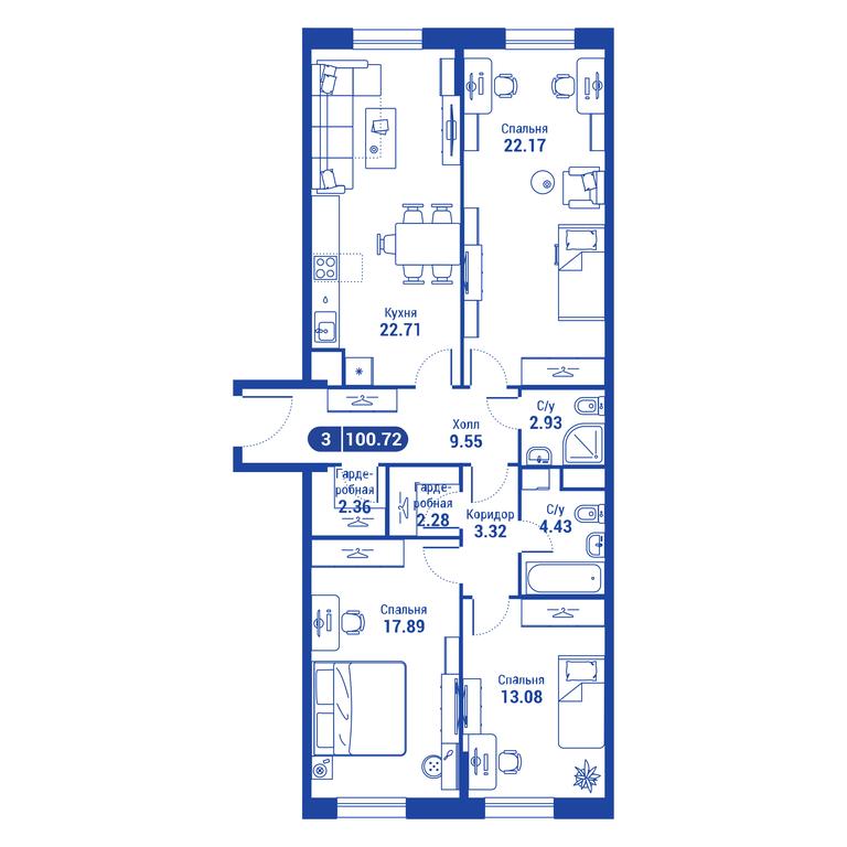 2-BD Apartment Sale, 100.7 sq. m. at iLove, улица Бочкова, 11А, Москва, Россия #2