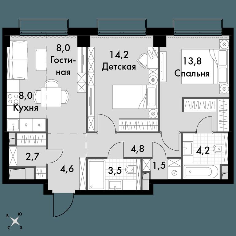 2-BD Apartment Sale, 65.3 sq. m. at Sydney City, Shenogina Street, 2, Moscow, Russia #1