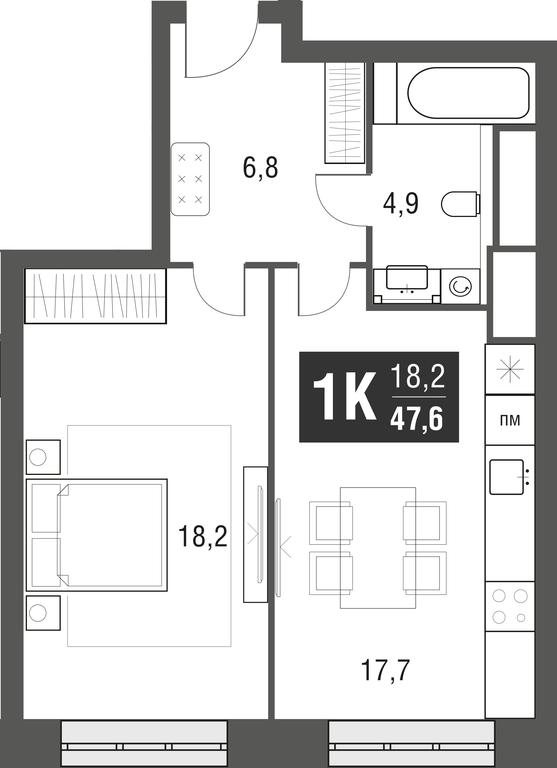 1-BD Apartment Sale, 47.6平方米 at Afi Tower, Serebryakova Drive, 11-13к1, Moscow, Russia #1 1-BD Apartment Sale, 47.6平方米 at Afi Tower, Serebryakova Drive, 11-13к1, Moscow, Russia #1