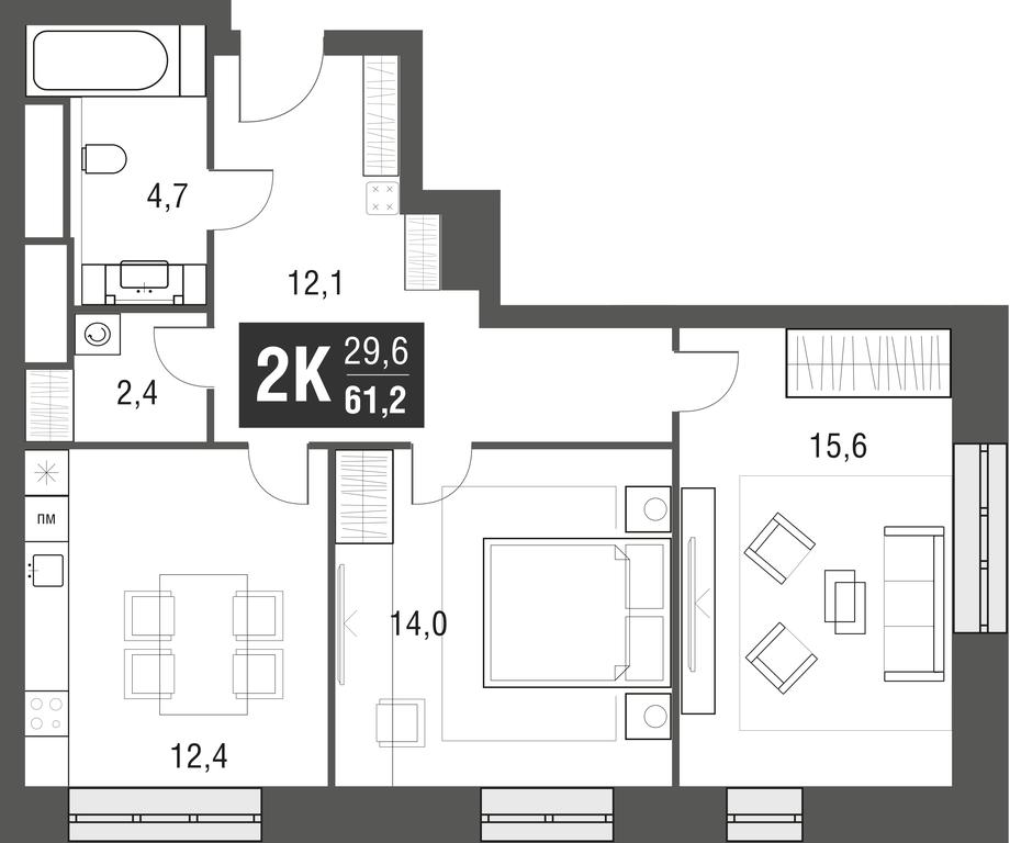 2-BD Apartment Sale, 61.2平方米 at Afi Tower, Serebryakova Drive, 11-13к1, Moscow, Russia #1