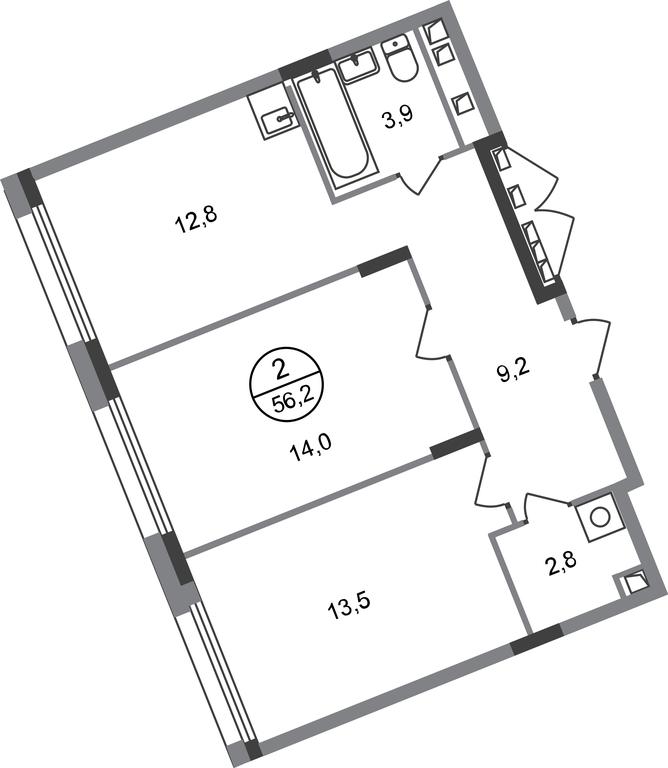 2-BD Apartment Sale, 56.2平方米 at Peredelkino Blizhnee, Korneya Chukovskogo Street, 1, Vnukovskoye Settlement, Moscow, Russia #1