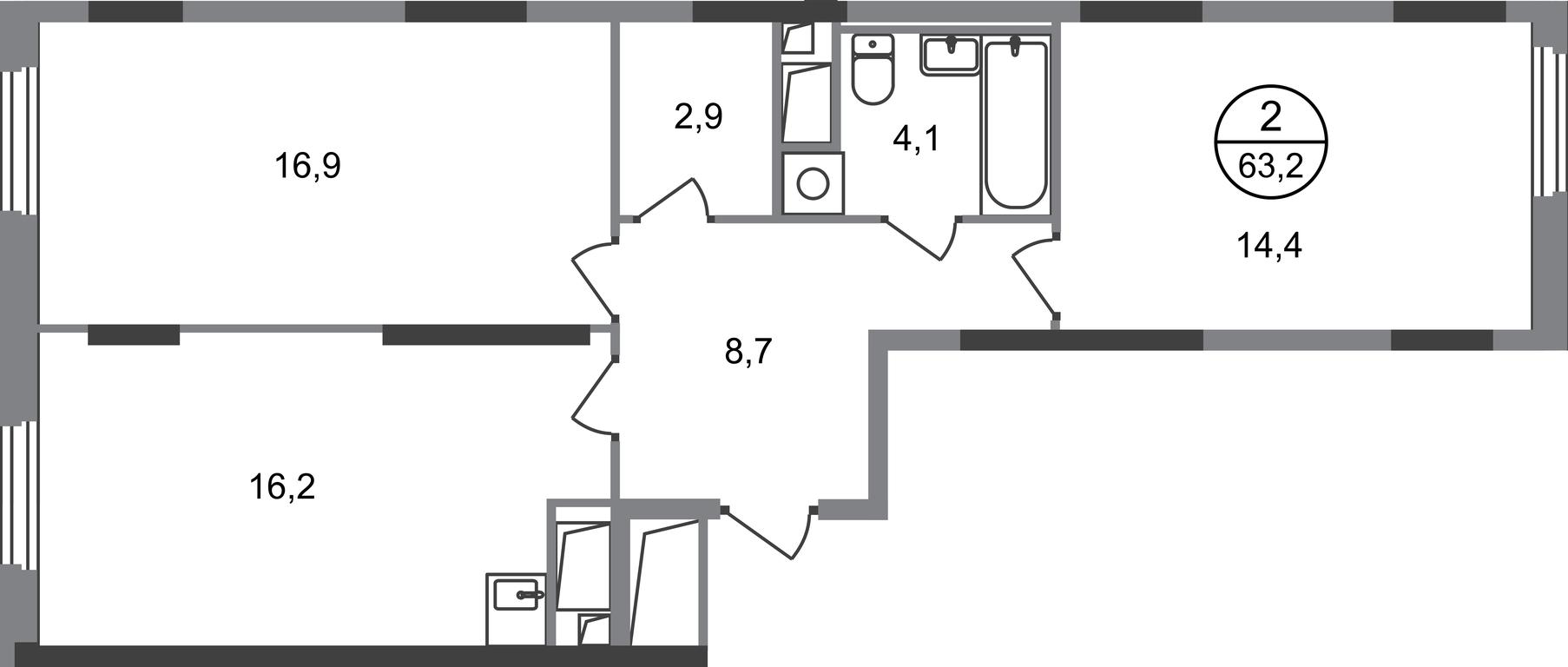 2-BD Apartment Sale, 63.2 sq. m. at Peredelkino Blizhnee, Korneya Chukovskogo Street, 1, Vnukovskoye Settlement, Moscow, Russia #1