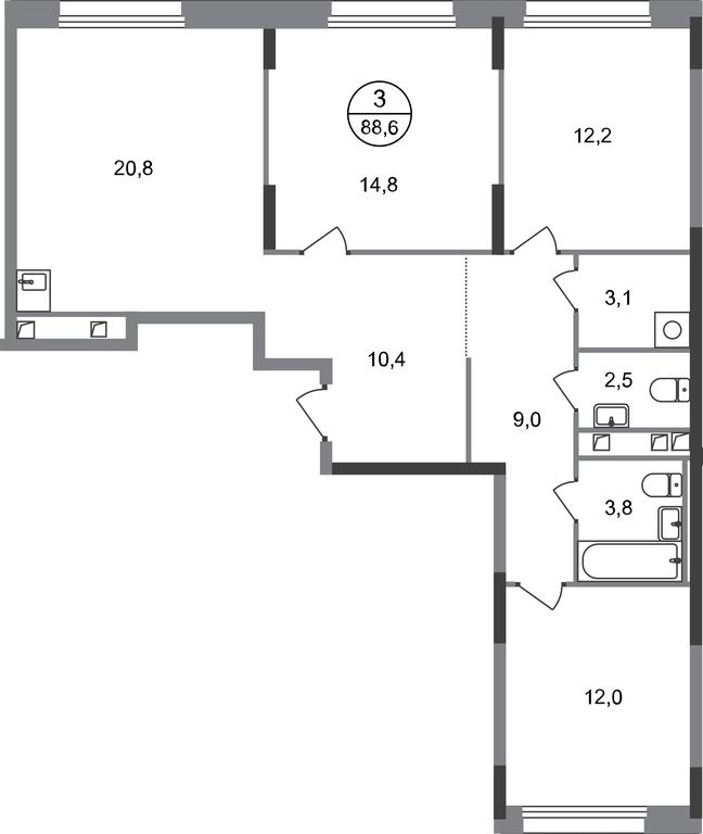 3-BD Apartment Sale, 88.6平方米 at Peredelkino Blizhnee, Korneya Chukovskogo Street, 1, Vnukovskoye Settlement, Moscow, Russia #1 3-BD Apartment Sale, 88.6平方米 at Peredelkino Blizhnee, Korneya Chukovskogo Street, 1, Vnukovskoye Settlement, Moscow, Russia #1