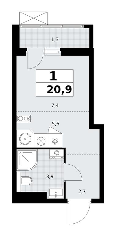 Apartment Sale, 20.9平方米 at Buninskie Kvartaly, Akademika Semyonova Street, 22, Moscow, Russia #1