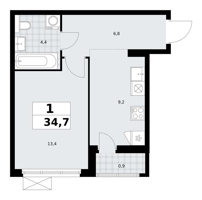 Apartment Sale, 34.7平方米 at Buninskie Kvartaly, Akademika Semyonova Street, 22, Moscow, Russia #1