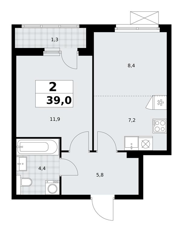 1-BD Apartment Sale, 39平方米 at Buninskie Kvartaly, Akademika Semyonova Street, 22, Moscow, Russia #2